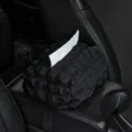 Black puffy fabric car tissue holder, soft pleated armrest hanging tissue box storage organizer. - Black Puff Tissue Box
