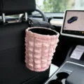 Car hanging trash can pink puffed waterproof storage bucket for automotive interior organization - Pink
