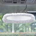 Car rearview mirror cover white plush fluffy interior auto accessory for winter decoration - White