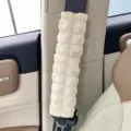 Soft puff car seat belt cover anti-choke shoulder pad shoulder protector in beige color - Ivory White
