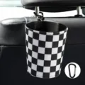 Car trash can portable hanging storage bin black and white plaid waterproof auto interior organization - Bucket / Black and White Plaid