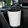 Car trash can white woven leather hanging seat back auto organizer storage bin container - Woven Trash Can / White