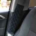 Black plush car seat belt cover soft diamond pattern shoulder pad interior accessory - Black Plaid Embroidered Pair