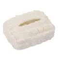 White puffy fabric car tissue box holder, soft pleated rectangular facial tissue container. - Beige Puff Tissue Box