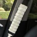 White car seatbelt cover cute bubble plush shoulder pad comfortable protective cushion variant. - Puff Shoulder Pad / Beige