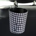 Car trash can with houndstooth pattern waterproof hanging auto garbage bin storage organizer - Bucket / Black and White Houndstooth