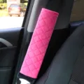 Pink plush car seat belt cover, soft and comfortable diamond pattern shoulder pad for vehicles - Rose Red Plaid Embroidered Pair