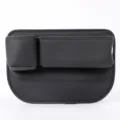 Black leather car seat organizer with cup holder and pocket for auto center console gap storage. - Driver Side / Black
