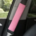 Pink linen car seat belt shoulder pad, comfortable breathable strap cover protector accessory. - Pink