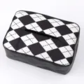 Black and white argyle car tissue box leather patchwork multi-functional hanging design. - Argyle