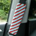 Fluffy lamb fleece car seat belt shoulder pad cover with blue red striped design. - Blue and Red