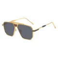 Gafas de sol de metal para hombre moda con lentes oscuras poligonales y diseño de doble puente. - Marco Negro Oro Lente Gris
