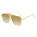 Gafas de sol de lujo para hombre doradas con lentes degradadas y detalles elegantes. - Marco Oro Blanco Lente Doble Marrón