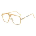 Gafas de lujo con montura de metal dorado gran polígono vintage piloto óptico para hombre - Marco Oro Blanco Lente Clara