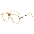 Hommes Mode Lunettes De Soleil Métal Grand Cadre Polygone Doré Rétro Style Modèle - Monture Noir Or Verres Transparents