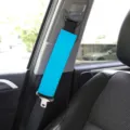 Bright blue car seatbelt cover detail view, soft plush anti-chafing universal automotive accessory - 25*6cm / Blue
