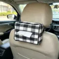 Black and white plaid car tissue box, hanging fabric tissue holder for auto seat back. - Black White Grid