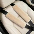 Faux rabbit fur car seat belt cover soft plush shoulder pad for driving comfort accessory - Khaki