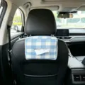 Car tissue box hanging blue white plaid fabric auto seat back organizer holder storage container - Blue and White Gingham