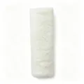 Detailed close-up of white plush seat belt cover, soft fluffy texture for car comfort. - White