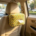 Car tissue box hanging plush cute holder for auto interior seat back use yellow blue striped - Yellow and Blue Stripe / Yellow-Blue