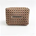 Brown and white checkered fabric tissue box cover, stylish car interior accessory holder. - Bubble Plaid Tissue Box / Coffee