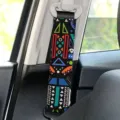 Autogordel schouderkussen met kleurrijke geometrische print bohemian stijl zachte hoes - 1 Stuk Verpakking (25x6cm) / Groen Blauw Kleurblok