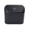 Mini black plastic car trash can with push lid, portable vehicle garbage storage box. - Black