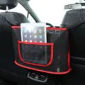 Car seat mesh organizer between front seats black storage net pocket with red trim - Red Upgraded Mesh