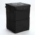 Black foldable car trash can with lid oxford cloth vehicle hanging storage organizer bin - Large (30x20x20cm) / Black