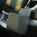 Car air vent storage box, grey leather hanging organizer pocket for phone cards and coins. - Gray