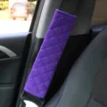 Purple plush car seat belt cover, soft comfortable diamond pattern shoulder pad accessory. - Purple Plaid