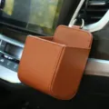 Car air vent storage box brown leather organizer for phone cards coins auto interior accessory - Brown