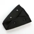 Black triangular car seat belt adjuster, soft fabric foldable buckle fixer variant. - Black