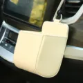 Beige PU leather car storage bag air vent organizer pocket for phone card keys small items - Off White