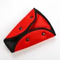 Car seatbelt adjuster red triangular soft fabric foldable snap design for driving safety 1pc - Red