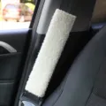 White plush car seat belt shoulder pad soft fluffy protective cover variant accessory - White Lamb Wool