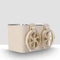 Car tissue box with double cup holder, beige multi-functional car armrest storage organizer. - Beige