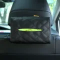 Black quilted leather car tissue holder, back seat hanging auto tissue box organizer - Quilted Embroidered Tissue Box / Black