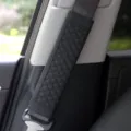 Black leather car seatbelt shoulder pad soft quilted interior strap protective cover - Black