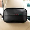 Caja de panuelos de cuero negro para coche organizador colgante de asiento interior - Negro