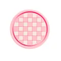 Pink checkered car cup coaster, cute PVC non-slip vehicle water bottle mat for interior. - Pink White