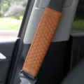 Brown Quilted Leather Car Seat Belt Cover Soft Comfortable Shoulder Pad for Auto - Brown