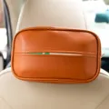 Caja de pañuelos para coche de cuero naranja para asiento trasero, accesorio auto elegante. - Marrón