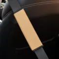 Car seatbelt shoulder pad beige leather embossed universal vehicle safety belt cover protector - 6.5x23cm / Beige
