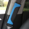 Car seatbelt shoulder pad carbon fiber leather blue black automotive accessory option style - Carbon Fiber Black and Blue Color Block