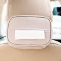 Caja de pañuelos de coche de cuero beige, soporte colgante para asiento, organizador de coche. - Gris