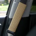 Car seat belt cover, beige leather quilted shoulder pad, soft and comfortable interior accessory - Off White