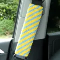 Fluffy blue yellow striped car seatbelt shoulder pad, soft plush auto interior cover decor. - Blue Yellow Pattern
