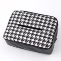Black and white houndstooth car tissue box with premium leather trim, stylish interior decor. - Houndstooth